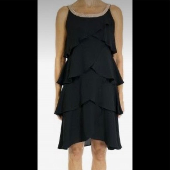 Joseph Ribkoff Dress Chiffon Embellished Jeweled Tiered Cocktail Black Size 4 - Picture 1 of 10